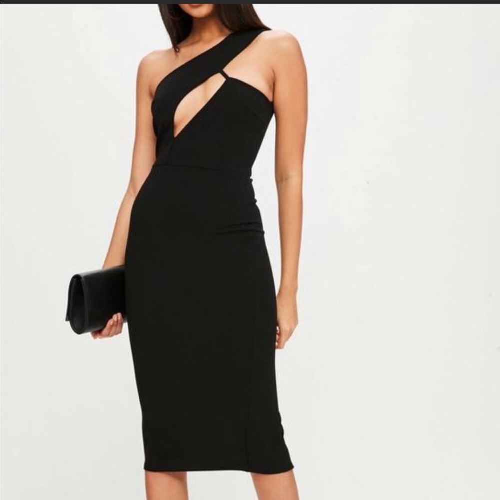 Black one shoulder cut out Midi dress
